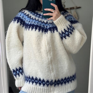 🔥 Vintage Handmade Fair Isle Icelandic Thick Wool Cardigan Sweater 🔥